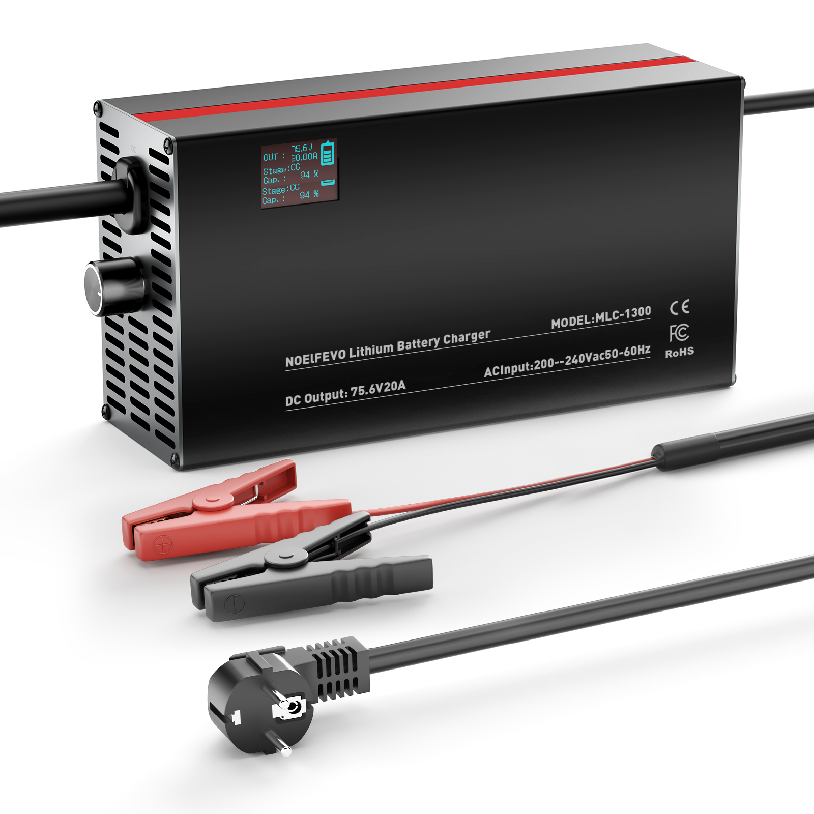 NOEIFEVO 75.6V 2-20A Lithium-baterie nabíječka pro 66.6V 18S Lithium-Li-Ion-Lipo baterii, LCD displej, nastavitelný výkon, nabíječka pro E-bike, skútr, elektrické motocykly