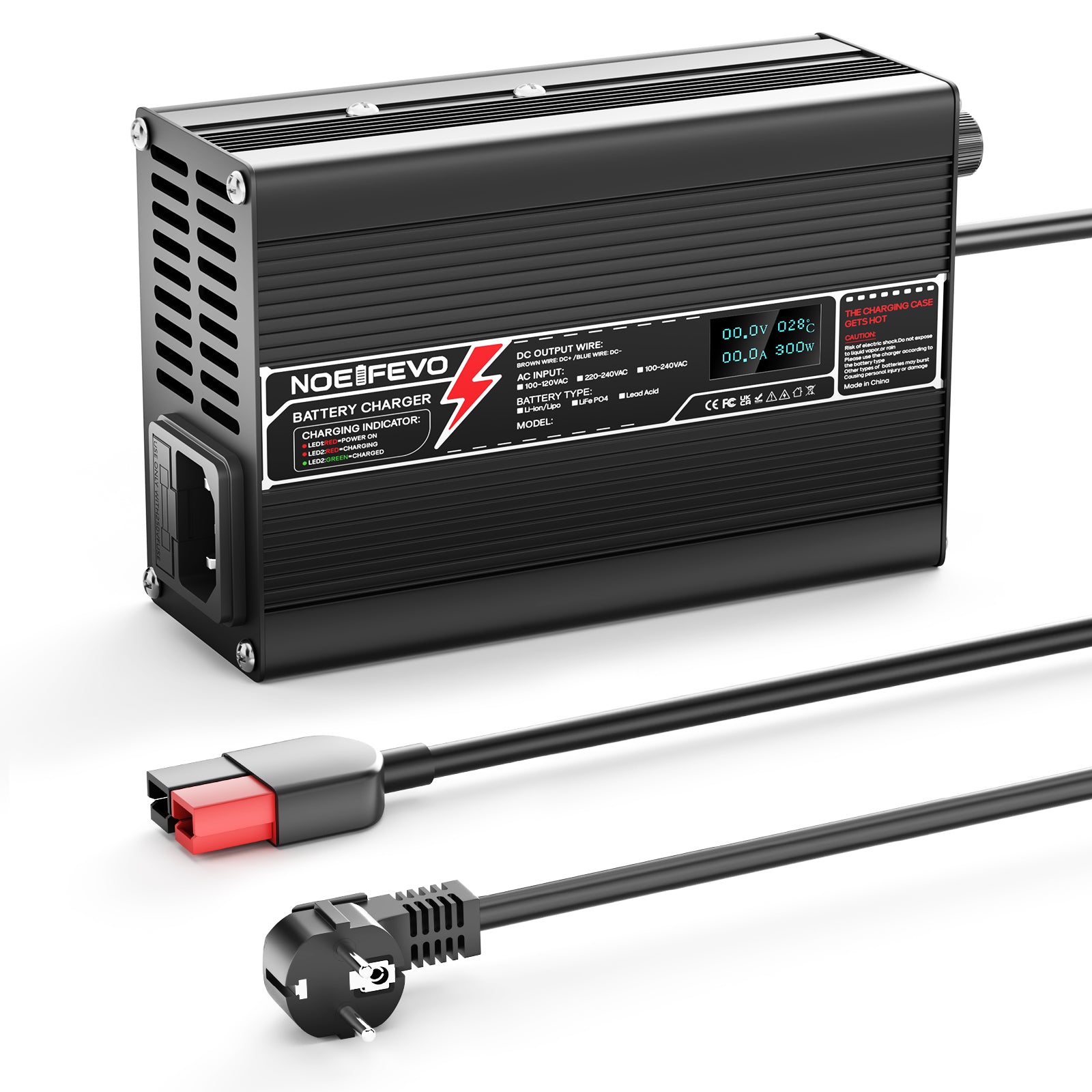 NOEIFEVO Caricabatterie Lithium 33.6V 2A per Batterie Li-Ion Lipo 8S 29.6V, con display LCD, ventola di raffreddamento, spegnimento automatico