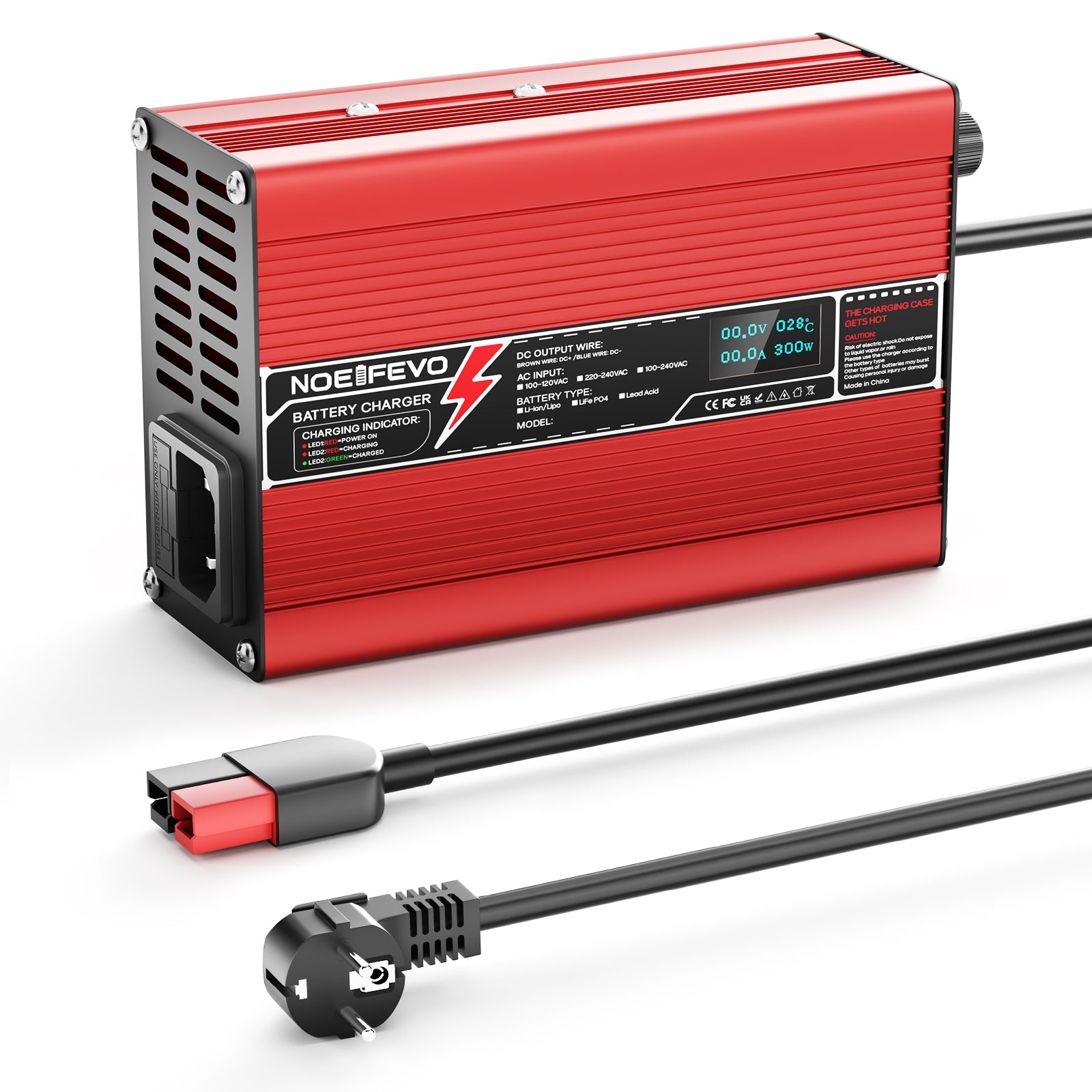 NOEIFEVO Cargador de Litio de 21V 2A 3A 4A 5A para Baterías Li-Ion Lipo de 5S 18.5V, con Pantalla LCD, Ventilador de Enfriamiento y Apagado Automático (ROJO)