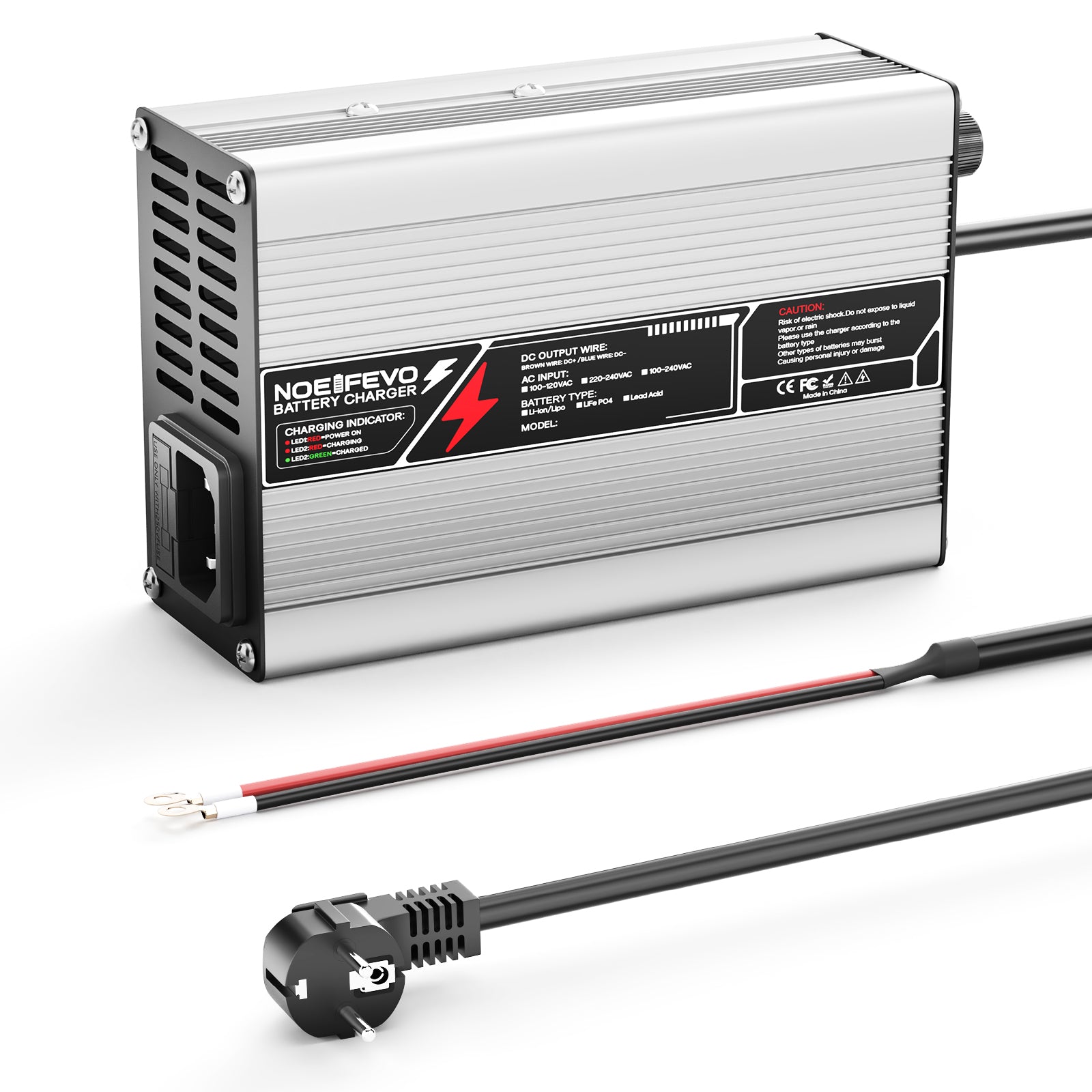 NOEIFEVO 29.4V  2A 3A 4A 5A Lithium-oplader til 7S 25.9V Li-Ion Lipo-batterier, med køleventilator og automatisk slukning.