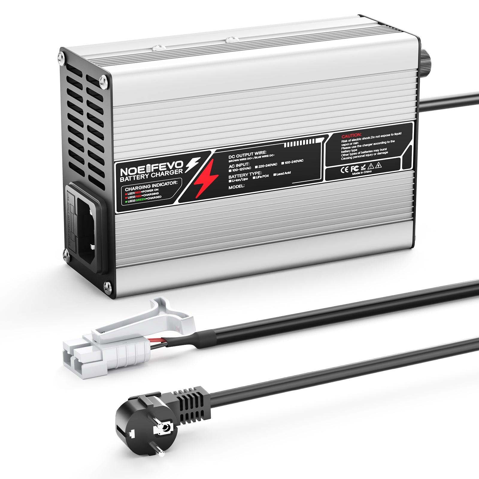 NOEIFEVO 58.8V 3A Carregador de Lítio para Baterias Li-Ion Lipo 14S 51.8V, Ventilador de Resfriamento, Desligamento Automático