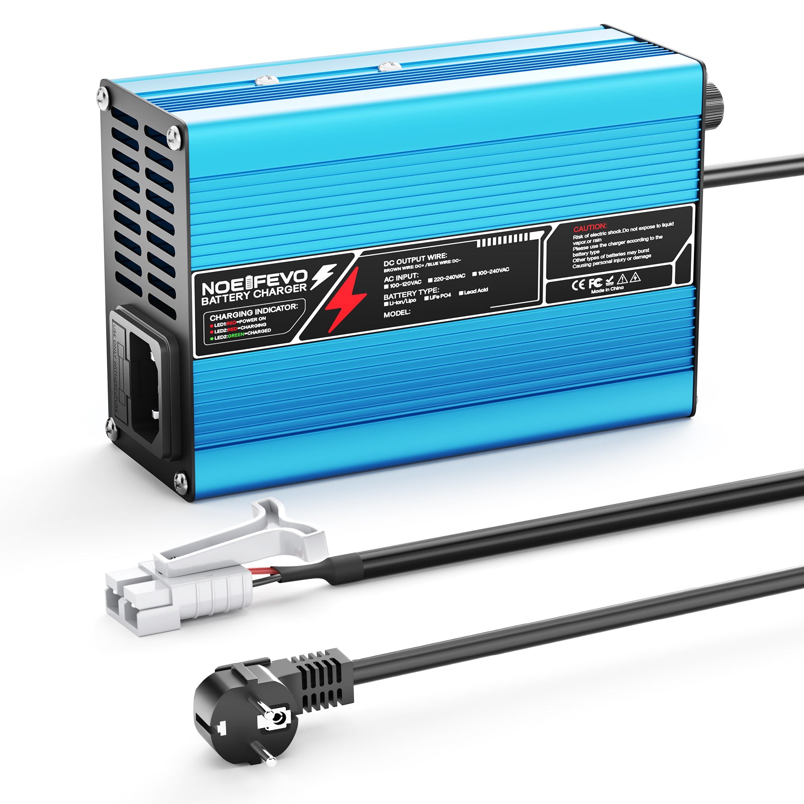 NOEIFEVO 25.2V 2A 3A 4A 5A Lithium-lader til 6S 22.2V Li-Ion Lipo-batterier, kølevindue, automatisk slukning (BLÅ)