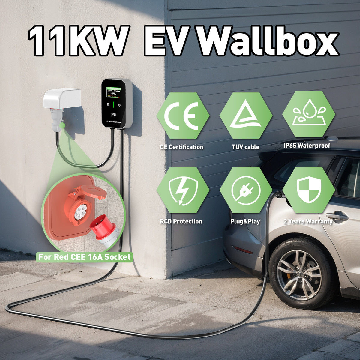 NOEIFEVO EV Wallbox Typ 2, 11kW mit RFID, 8–16A, 3-phasiges 400V Ladeg ...