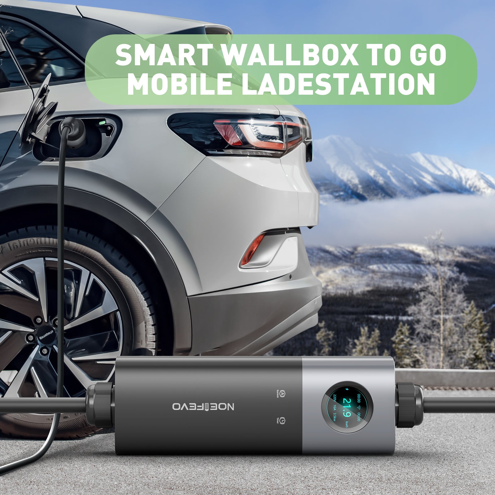 NOEIFEVO 22KW WLAN mobil väggbox med APP fjärrkontroll, 5m/10m Typ 2 CEE32A 3-fas laddkabel för elbil