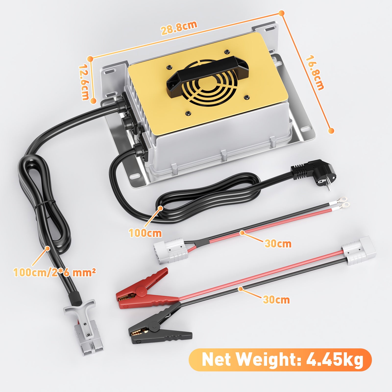 NOEIFEVO 51,2V 48V 16S LiFePO4-lader, 58,4V 35A oplader til solbatterier, golfvognsbatterier og bådbatterier, vandtæt, 0V BMS-aktiveret