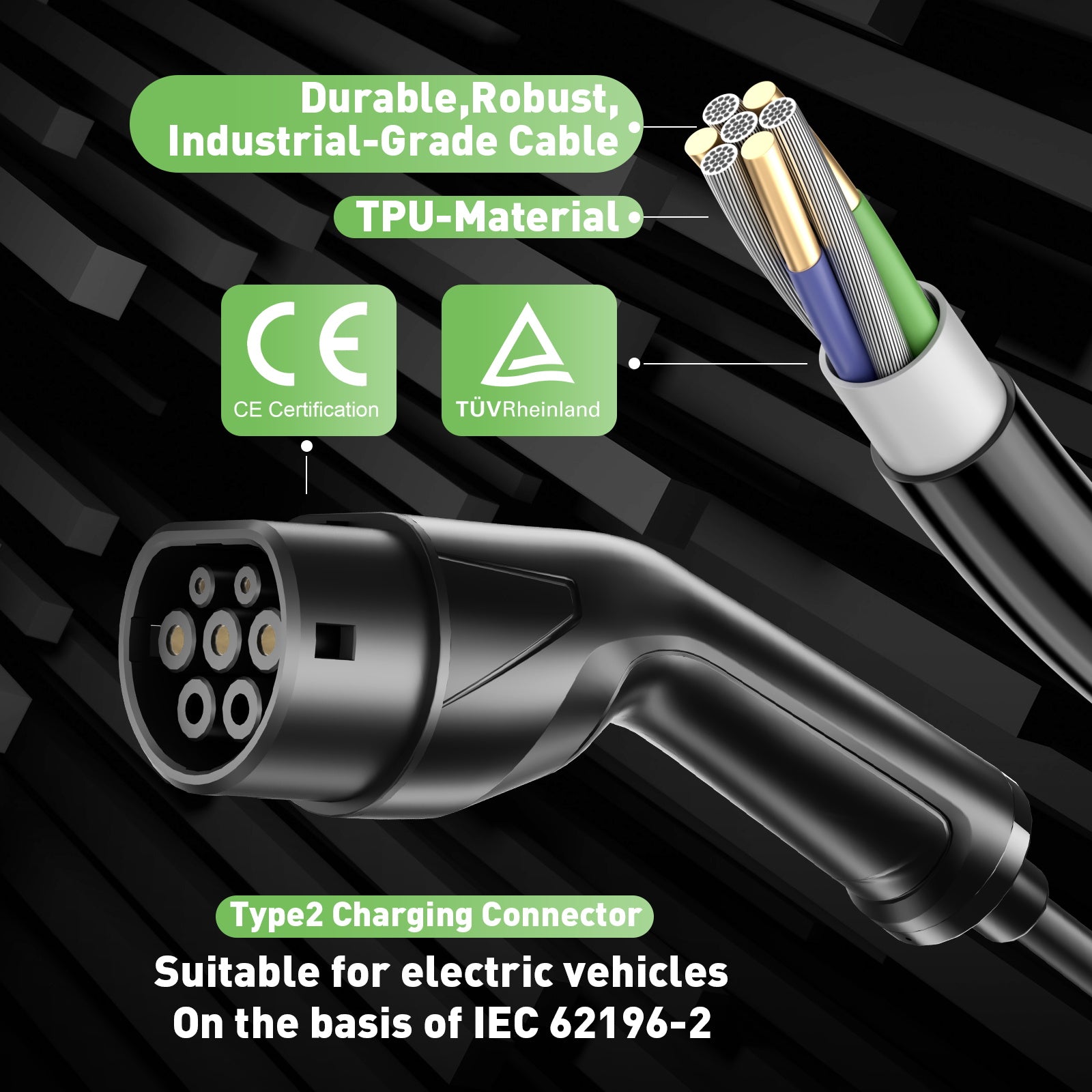 NOEIFEVO F095 Cavo di ricarica EV tipo 2 a Schuko per veicoli elettrici, corrente regolabile da 3,5 kW da 6 A a 16 A, 3 m/5 m/10 m
​
​