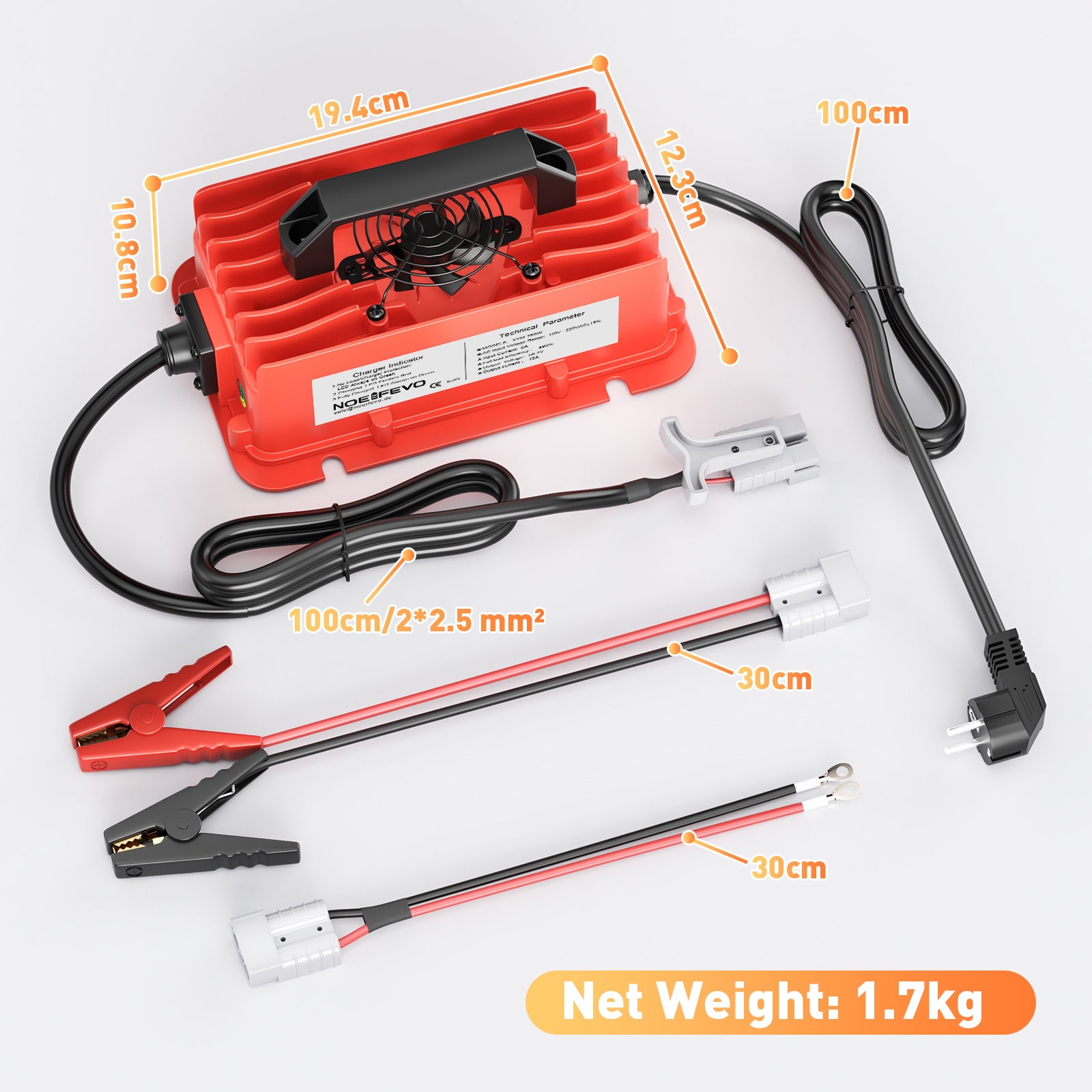 NOEIFEVO 58,4V 15A waterdichte LiFePO4-batterijlader voor 51,2V (48V) 16S LiFePO4-batterij