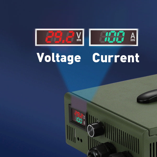 NOEIFEVO 24V 10A-100A Lithium LiFePO4 akkulaturi, latausjännite 29,2V, LCD-näyttö, virta säädettävissä, tuuletin