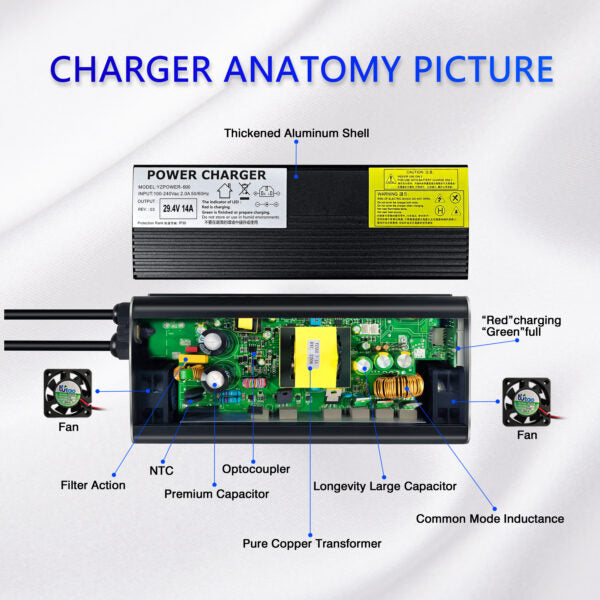 NOEIFEVO 54.6V 5A litiumladdare för 13S 48V batteri, LED-display, aluminiumhus, fläkt