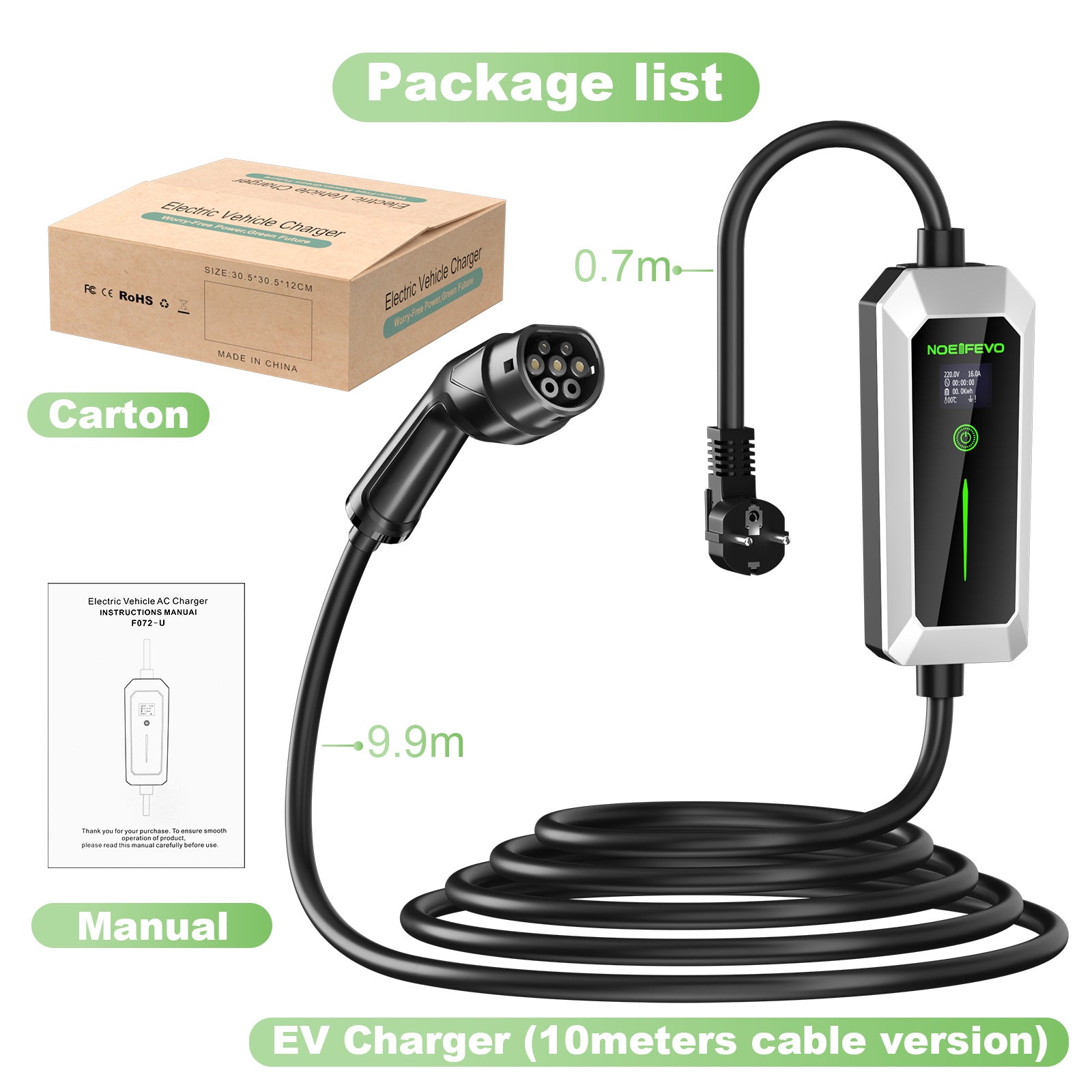 Green Cell EV Charging Cable 5m Type 2, 22kW, 32A 