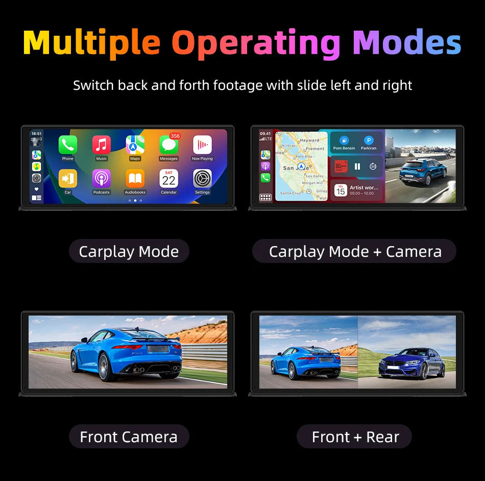 NOEIFEVO 11,3 tum uppdaterad trådlös Carplay-skärm för bilar med 4K dashcam och 1080p backkamera, stöd för Apple Carplay & Android Auto bilradio, GPS-navigering/ spegelkoppling/ röststyrning/ FM/ Bluetooth