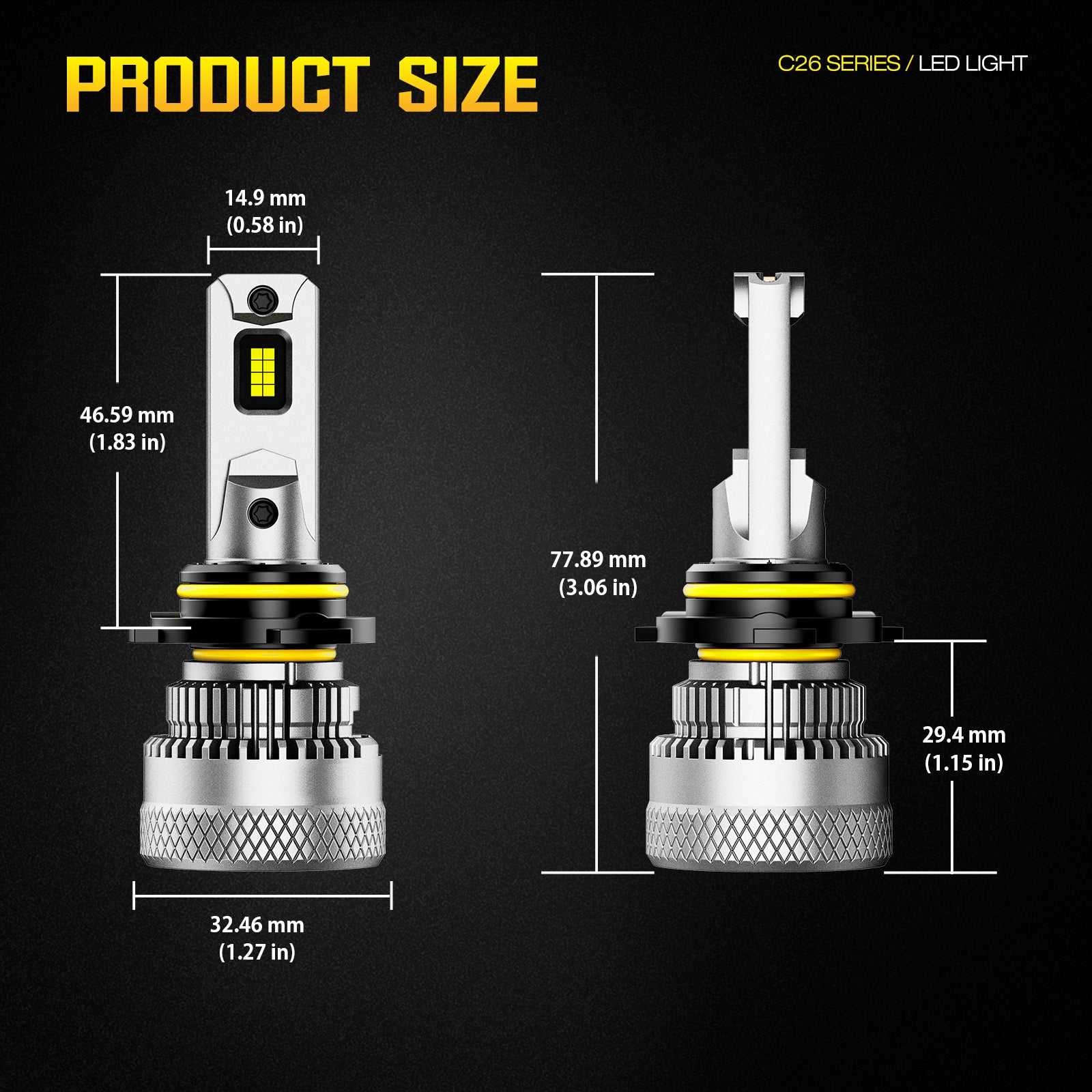 NOEIFEVO 9005 9006 Auto světlomet, 40 000 lumenů, 200 W, 6500K bílá, IP68 vodotěsné, životnost 100 000 hodin, tlumená a dálková světla