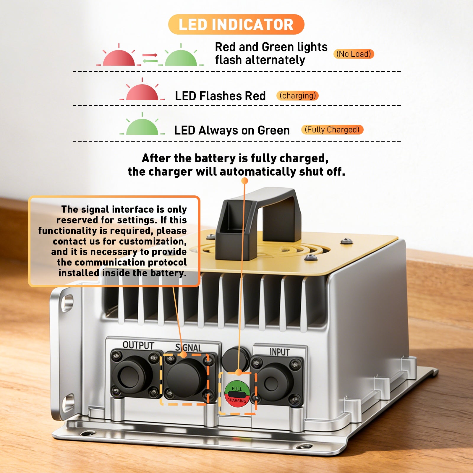 NOEIFEVO 58.4V 30A LiFePO4 batterilader for 51.2V (48V) 16S LiFePO4 batteri, vanntett, 0V BMS aktivert