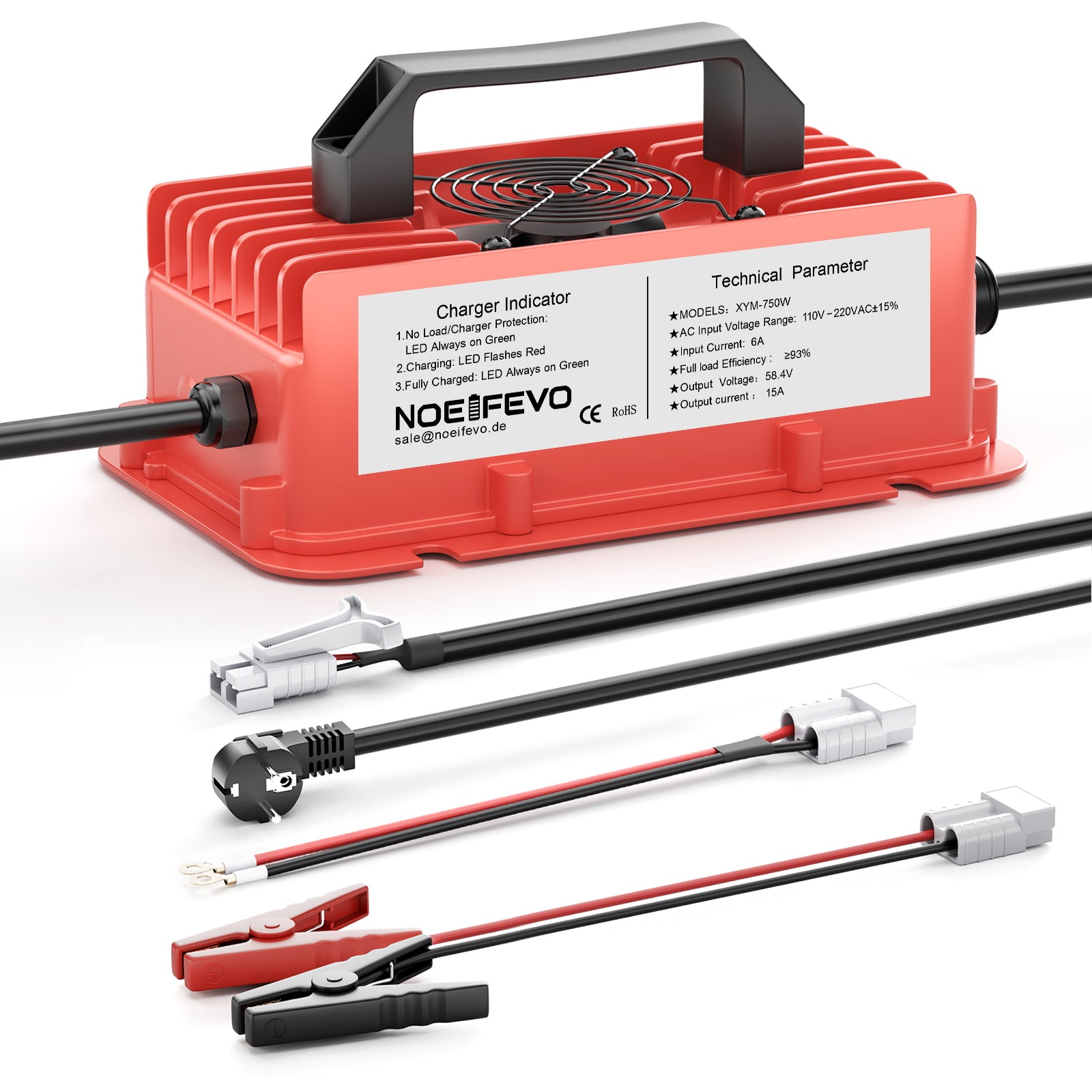 NOEIFEVO 58,4V 15A waterdichte LiFePO4-batterijlader voor 51,2V (48V) 16S LiFePO4-batterij