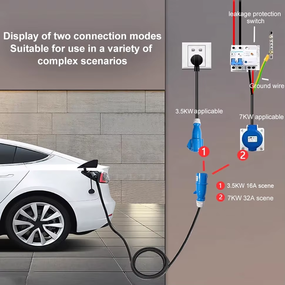 EV-laadadapter, CEE 32A blauwe stopcontact naar Schuko huishoudstekkeradapter, voor 7kW 32A EV-laadstations