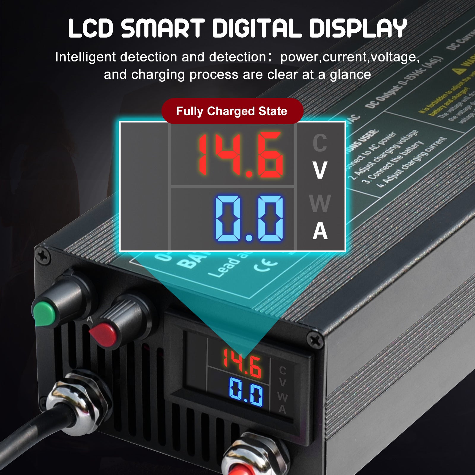 NOEIFEVO Einstellbarer Spannungs und Strombereich 0-15V 1-60A /85A Batterieladegerät , Kompatibel mit 3.7V 6V 12V Lithium, LiFePO4 und Blei-Säure-Batterien