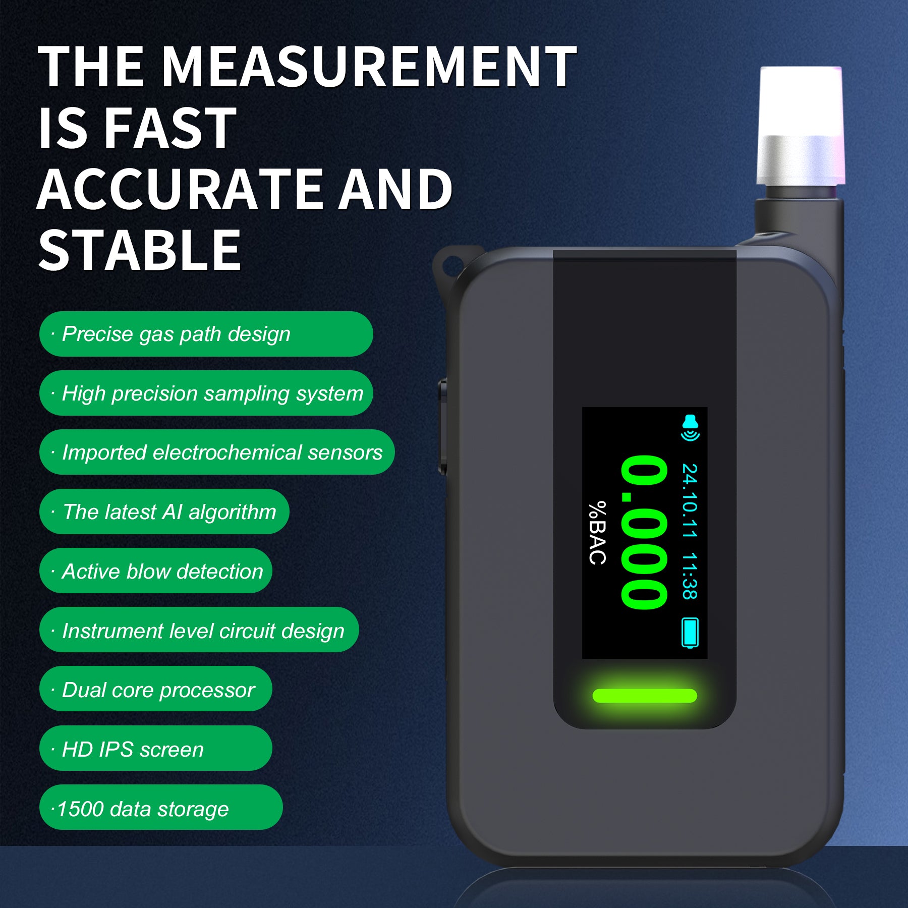 NOEIFEVO D1000 Alkoholtester med högprecisions bränslecellsensor, blodalkoholtester, hopfällbart munstycke, LED-display, mångsidig alkohol-detektor