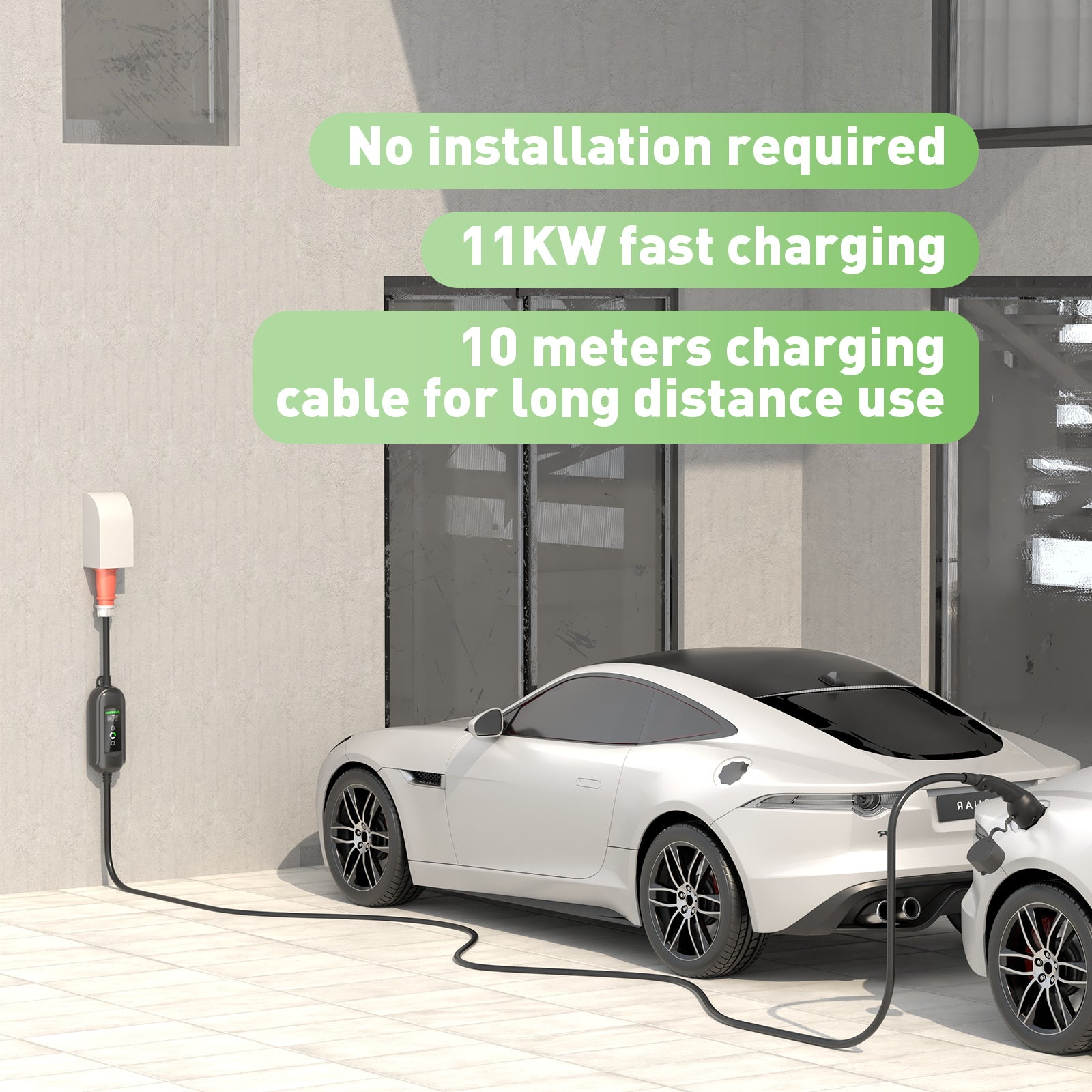 10Meters 11KW EV Ladestation, Typ 2 16A 3 Phase EV Wallbox, CEE 16A Stecker, Schuko Stecker für Reisen