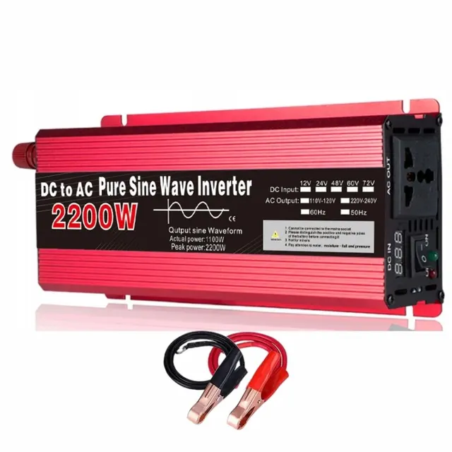 12 V zu AC 220 V reiner Sinus-Wechselrichter, 1000W, 1600W, 2200W, 3000W tragbarer Stromversorgungskonverter, Auto-Solar-Wechselrichter