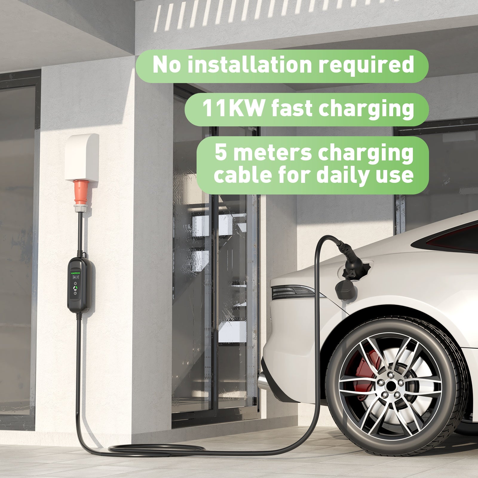 11KW EV Charging Station, 16A 3 Phase Type 2 Mobile Charger for Electric Vehicles, CEE 16A Plug, 5 Meter Cable EVSE Wallbox