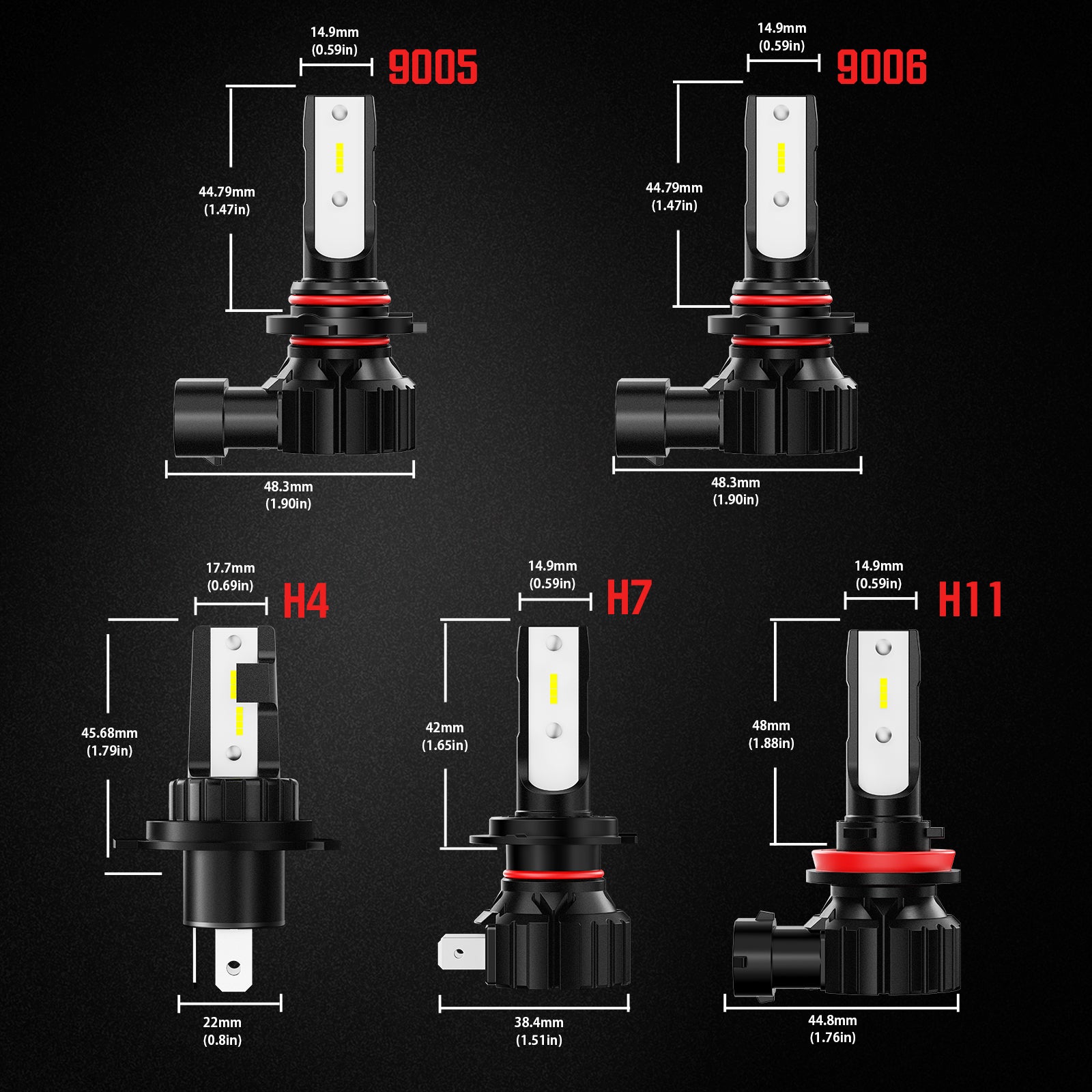 NOEIFEVO H7 H11 H4 9005 9006 Auto Hovedlygte Pære, 50W 10000 Lumen, 6500K Hvid, 50.000 Timer Levetid, Nærlys og Fjernlys