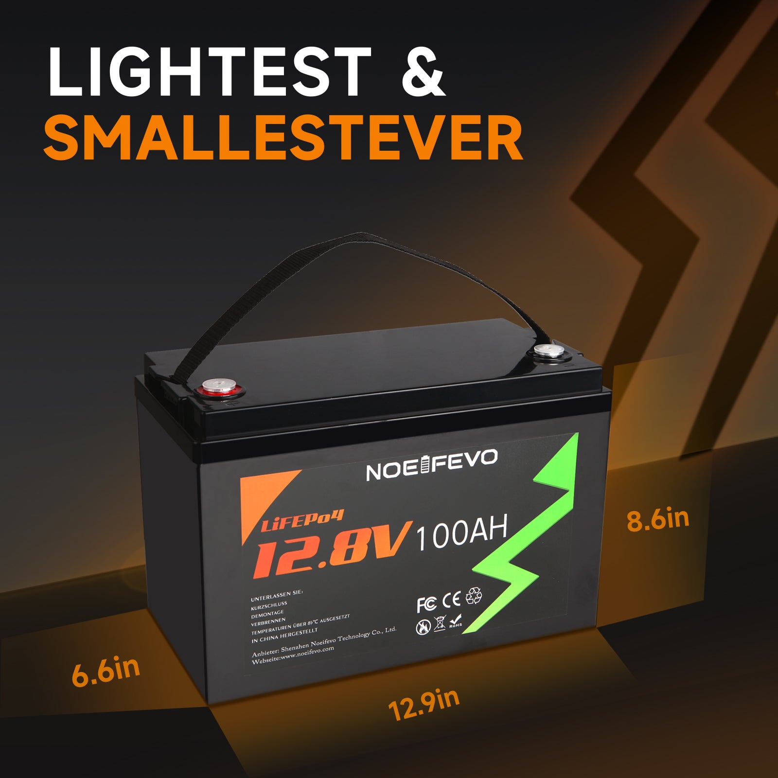 NOEIFEVO 12.8V 100Ah LiFePO4 Lithium Batterie, 1280Wh Lithium Batterie mit 100A BMS, 4000+ Ladezyklen, mit 14.6V 20A Ladegerät, perfekt als Stromquelle für Wohnmobil, Boot.