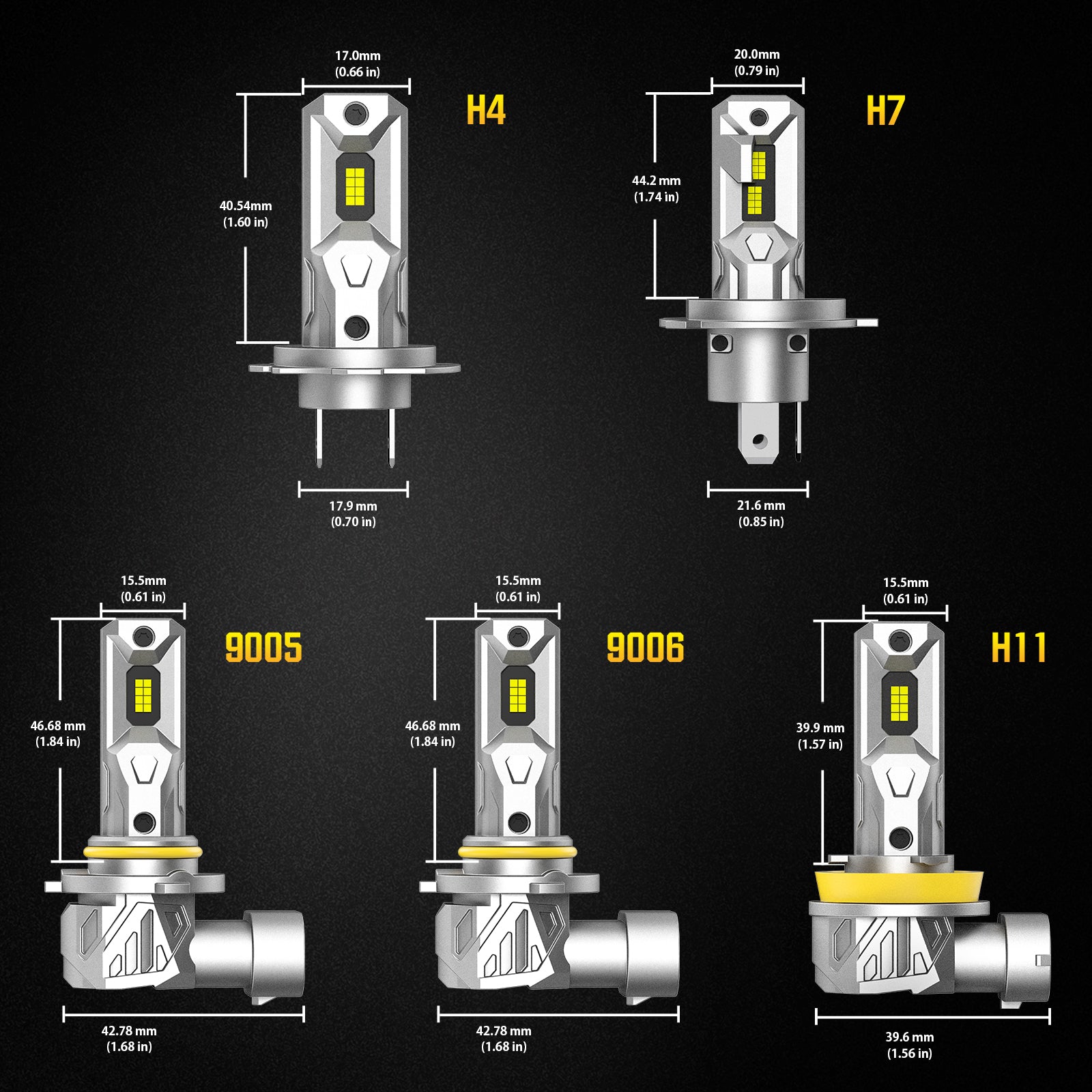 NOEIFEVO H7 H11 H4 9005 9006 Bil Lamp Set, 60W 16000LM Strålkastare, 6500K Vit 12V Lång- och Närljus