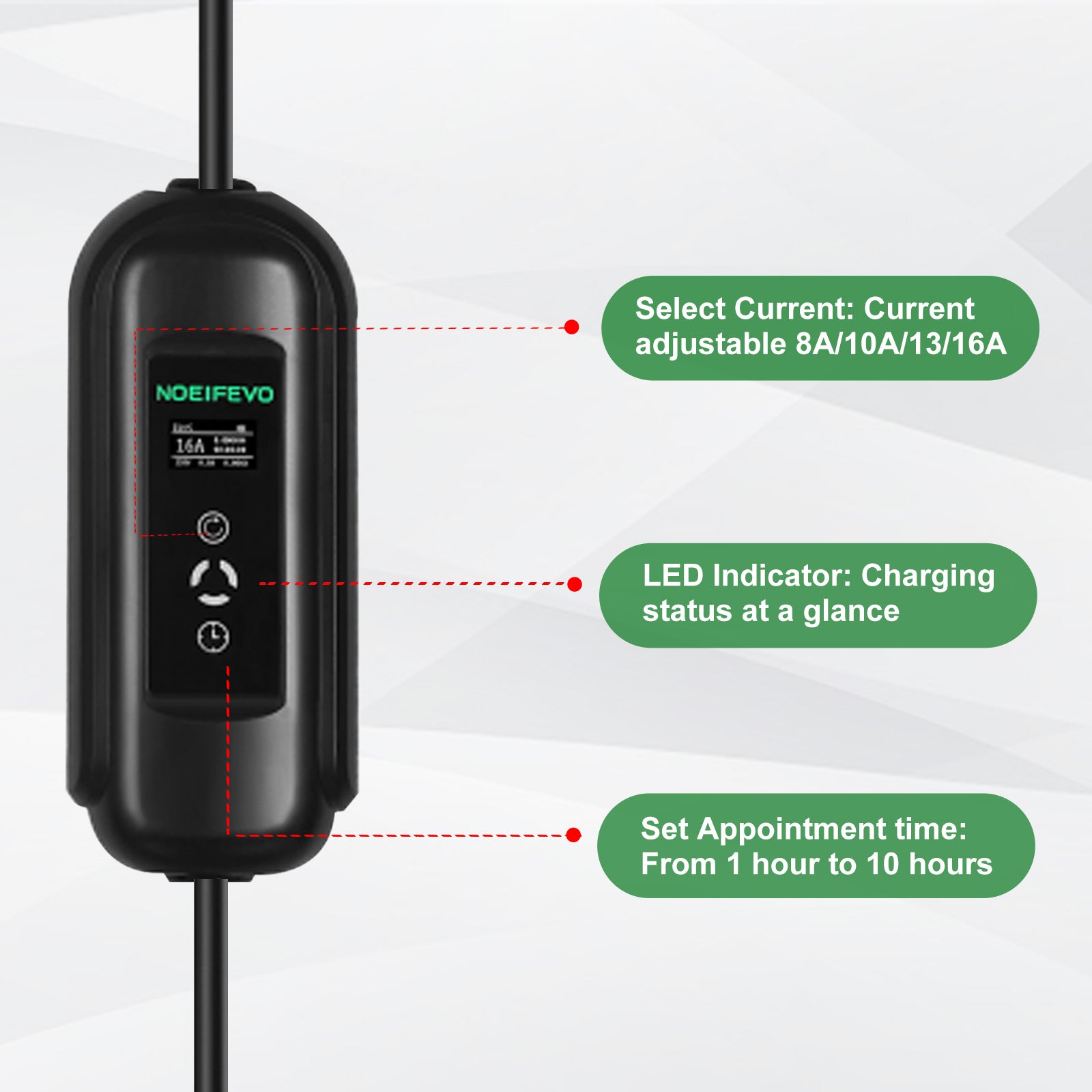 Noeifevo 15meters Mobile EV laddningskabel, 3.7KW 16A bärbar typ 2 typ 1 EV laddare med Schuko