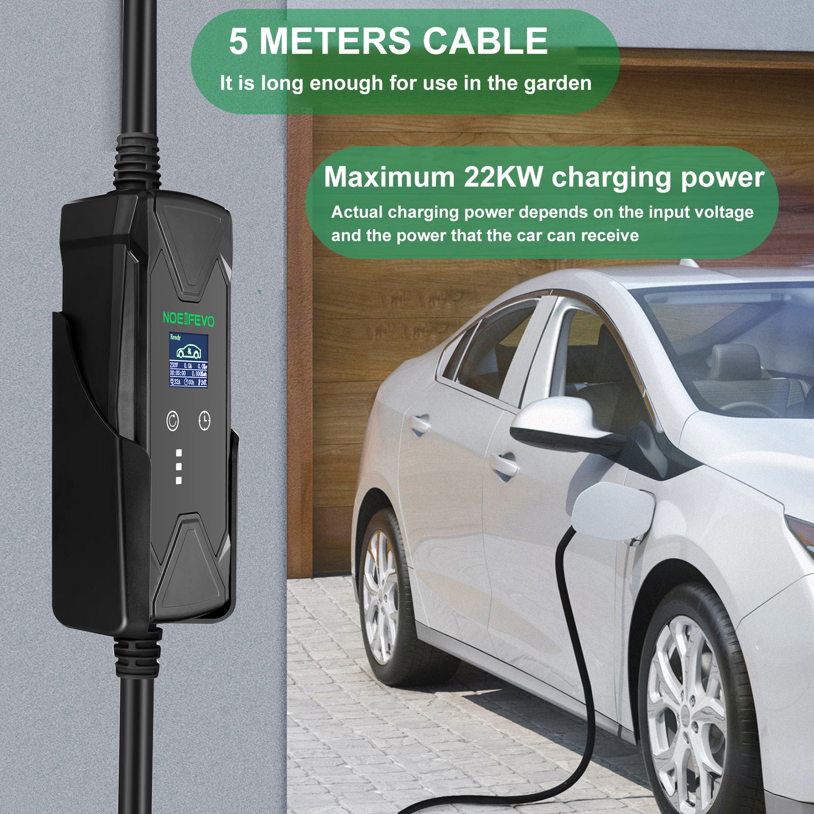 Noeifevo 22KW 32A 3 Phase EV Wallbox, Typ 2 Starkstrom Ladegerät für Elektrofahrzeuge, Komplettset