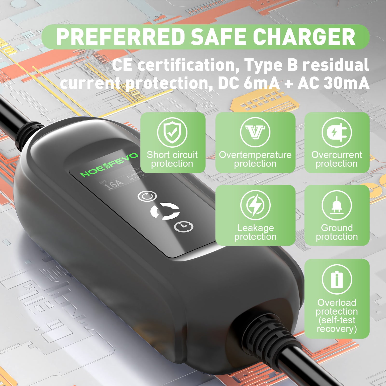 11KW EV Charging Station, 16A 3 Phase Type 2 Mobile Charger for Electric Vehicles, CEE 16A Plug, 5 Meter Cable EVSE Wallbox