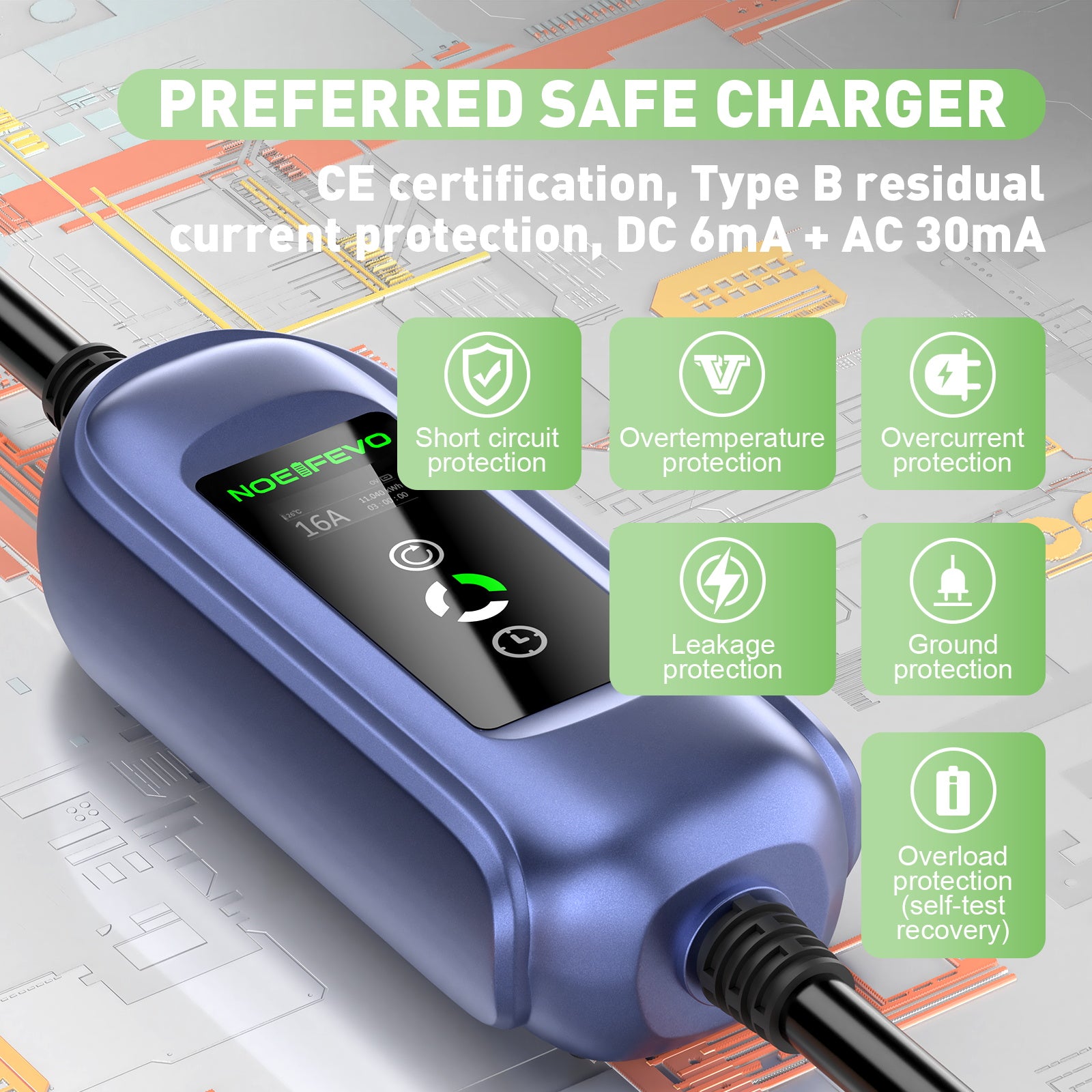 Noeifevo Cargador de batería de coche para todos los vehículos de tipo 2 , 11KW CEE16A 5M/10M/15M Cable de carga rápida de energía