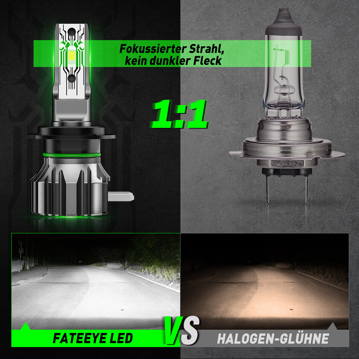 FATEEYE H7 LED-forlygtesæt 10000LM 50W fjern-/nærlys 6500K hvid halogen (2 stk.)
