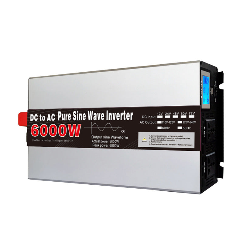 12V 24V 48V 220V Inverter ren sinusformet, 6000W 8000W højtydende 0/60Hz solinverter med LED-EU-stik