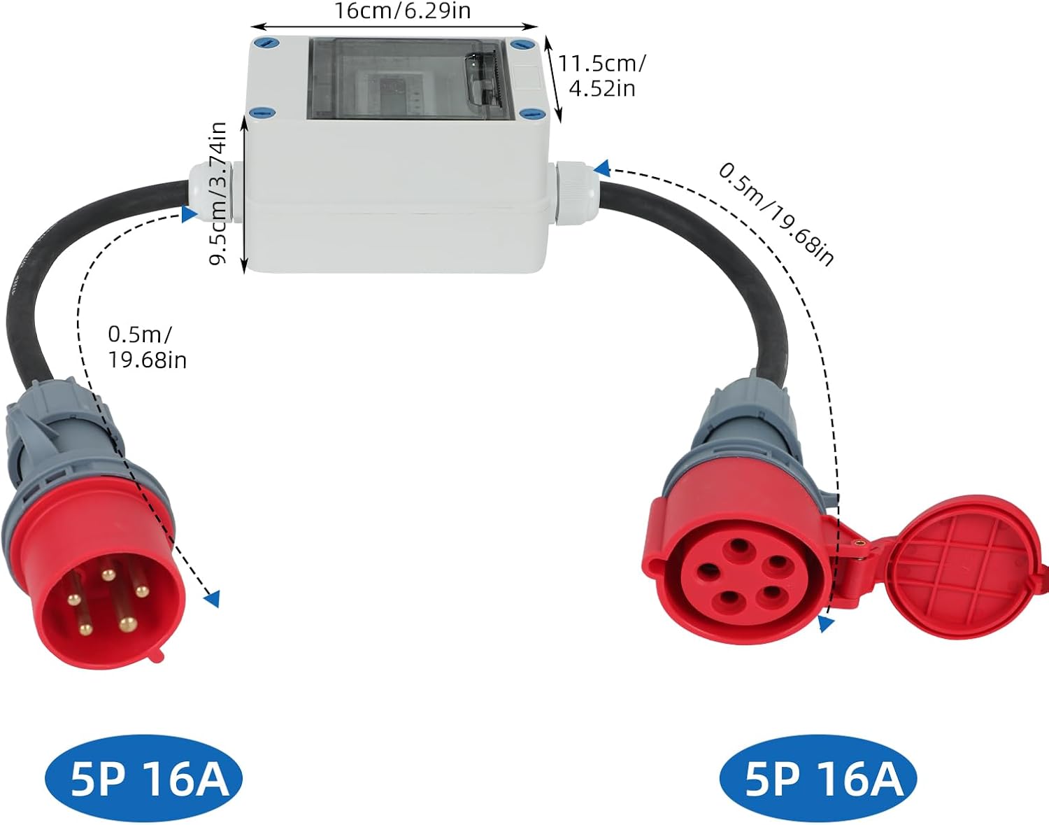 NOEIFEVO Caja de Medidor de Energía Móvil, Enchufe y Toma 5G 2.5 CEE16A/CEE32A 5P, Medidor Intermedio para Autocaravanas, Vehículos Eléctricos, Camping, Coches Eléctricos o Empresas