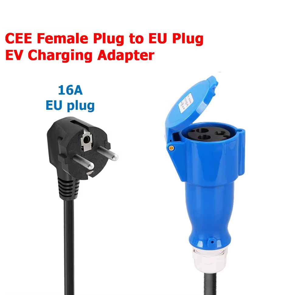 Adapter do ładowania EV, z gniazda przemysłowego CEE 32A niebieskiego na wtyczkę Schuko do użytku domowego, dla ładowarek EV o mocy 7kW 32A