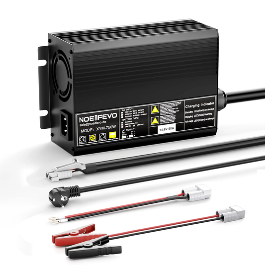 Noeifevo 14,6 V 50 A  Ładowarka akumulatorów litowo-żelazowo-żelazowo-po4 do akumulatorów litowo-żelazowo-żelazowo-po4 12 V (12,8 V), aktywacja BMS 0 V, automatyczne wyłączanie z pełną ochroną