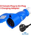 EV-laadadapter, CEE 32A blauwe stopcontact naar Schuko huishoudstekkeradapter, voor 7kW 32A EV-laadstations