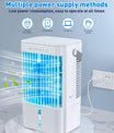 Mobiele airconditioner 4-in-1, energiezuinige mini-luchtkoeler met grote watertank (1200 ml), 3-traps verdampingskoeling, 7-kleuren LED, timer en laag geluidsniveau voor thuiswerken en slaapkamer