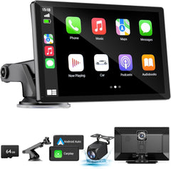 NOEIFEVO Schermo Carplay Wireless per auto con Dashcam 4K, autoradio portatile Apple Carplay & Android Auto da 9", con telecamera posteriore 1080p, navigazione GPS/Mirror Link/controllo vocale/Bluetooth.