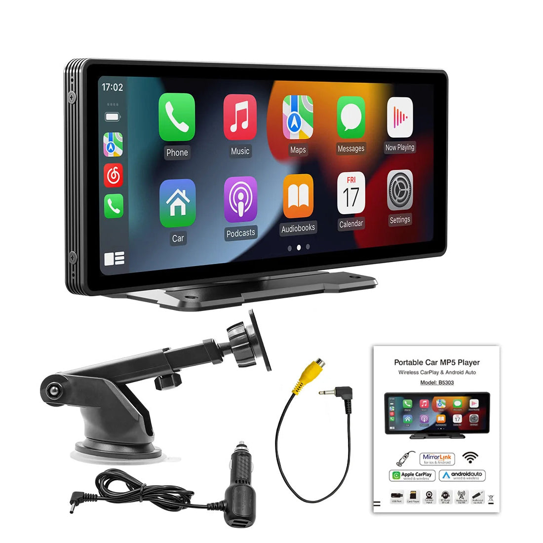 NOEIFEVO B5303 Pantalla inalámbrica CarPlay para autos, compatible con Apple CarPlay y Android Auto, radio portátil con pantalla táctil HD de 10,26", receptor de audio para automóvil con control por voz, Mirror Link, Bluetooth, GPS y FM AUX.