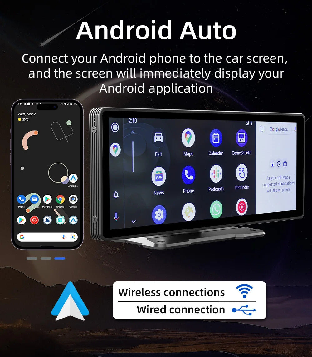 NOEIFEVO B5303 Draadloos CarPlay-scherm voor auto's, ondersteunt Apple CarPlay en Android Auto, 10,26" HD draagbaar touchscreen autoradio, auto audio-ontvanger met spraakbesturing, Mirror Link, Bluetooth, GPS-navigatie, FM AUX