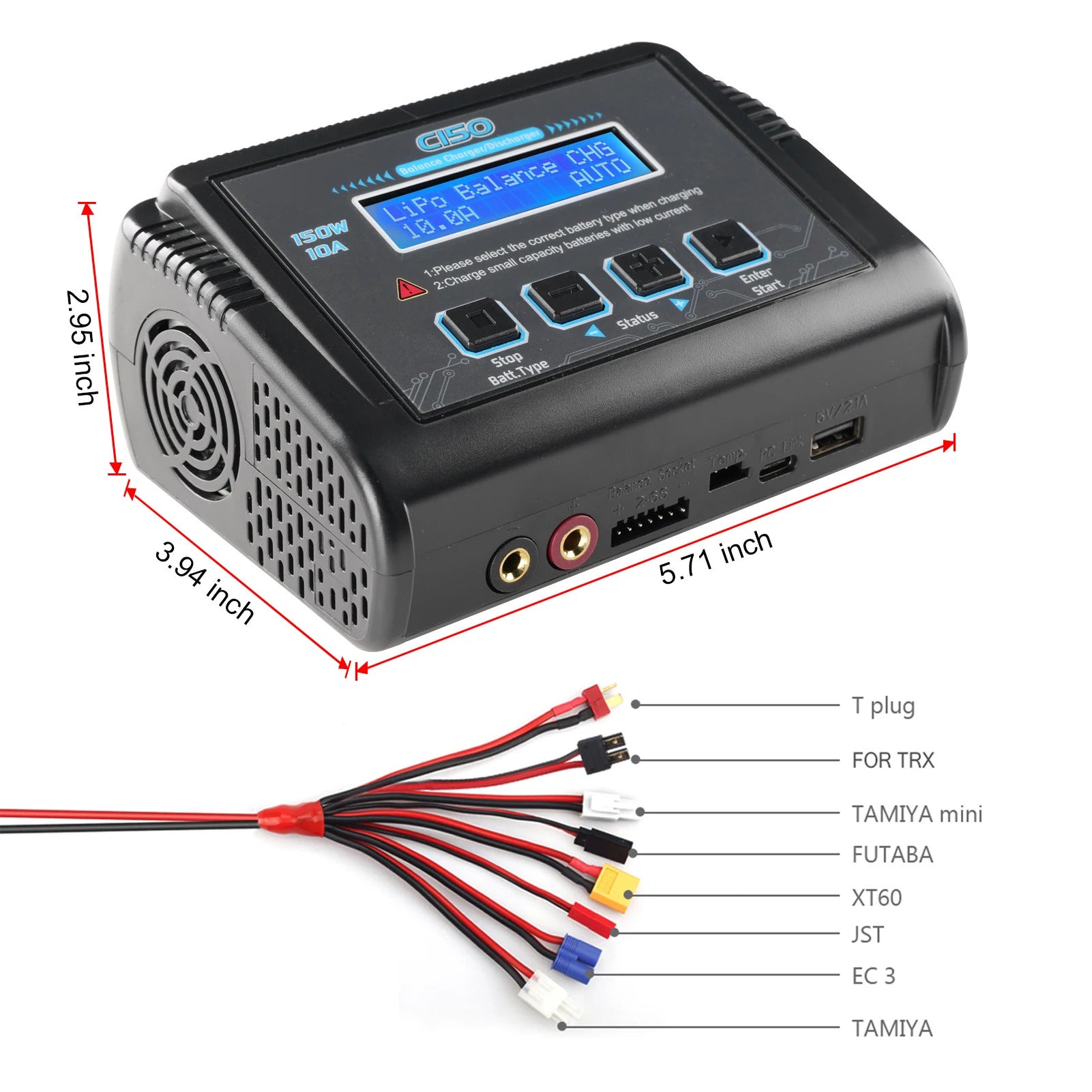 NOEIFEVO C150 AC/DC 150W 10A RC Balance Lader og Af-Loader til LiPo, LiHV, LiFe, LiIon, NiCd, NiMh og Pb Batterier