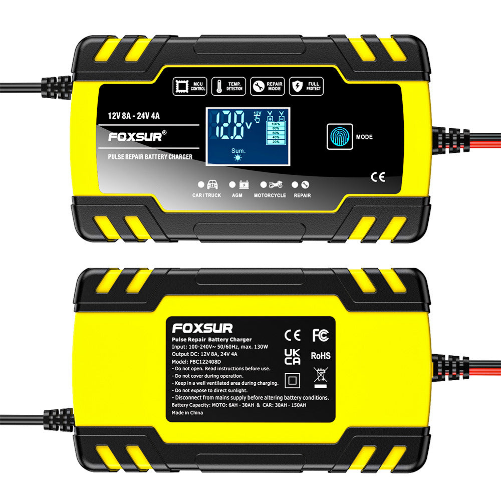 Ładowarka do akumulatorów samochodowych 12V 8A / 24V 4A, ładowarka naprawcza impulsowa dla wszystkich akumulatorów 12V i 24V kwasowo-ołowiowych, AGM, GEL i głębokiego cyklu