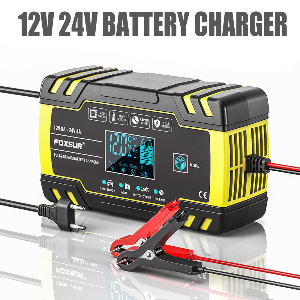 Ładowarka do akumulatorów samochodowych 12V 8A / 24V 4A, ładowarka naprawcza impulsowa dla wszystkich akumulatorów 12V i 24V kwasowo-ołowiowych, AGM, GEL i głębokiego cyklu
