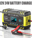 Ładowarka do akumulatorów samochodowych 12V 8A / 24V 4A, ładowarka naprawcza impulsowa dla wszystkich akumulatorów 12V i 24V kwasowo-ołowiowych, AGM, GEL i głębokiego cyklu