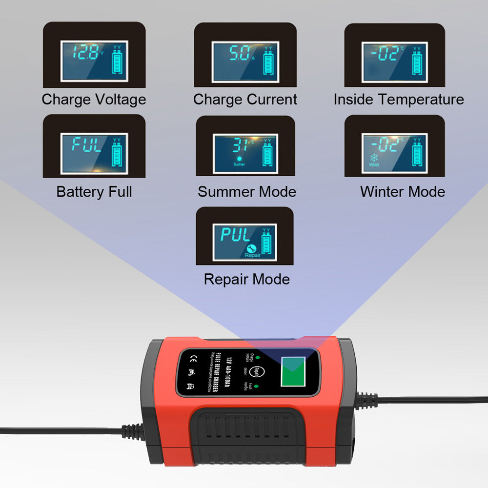12V 6A Ładowarka do akumulatora samochodowego-motocyklowego, inteligentna wielofunkcyjna ładowarka do akumulatorów z detekcją temperatury dla akumulatorów kwasowo-ołowiowych AGM, żelowych i cyklicznych głębokiego roz