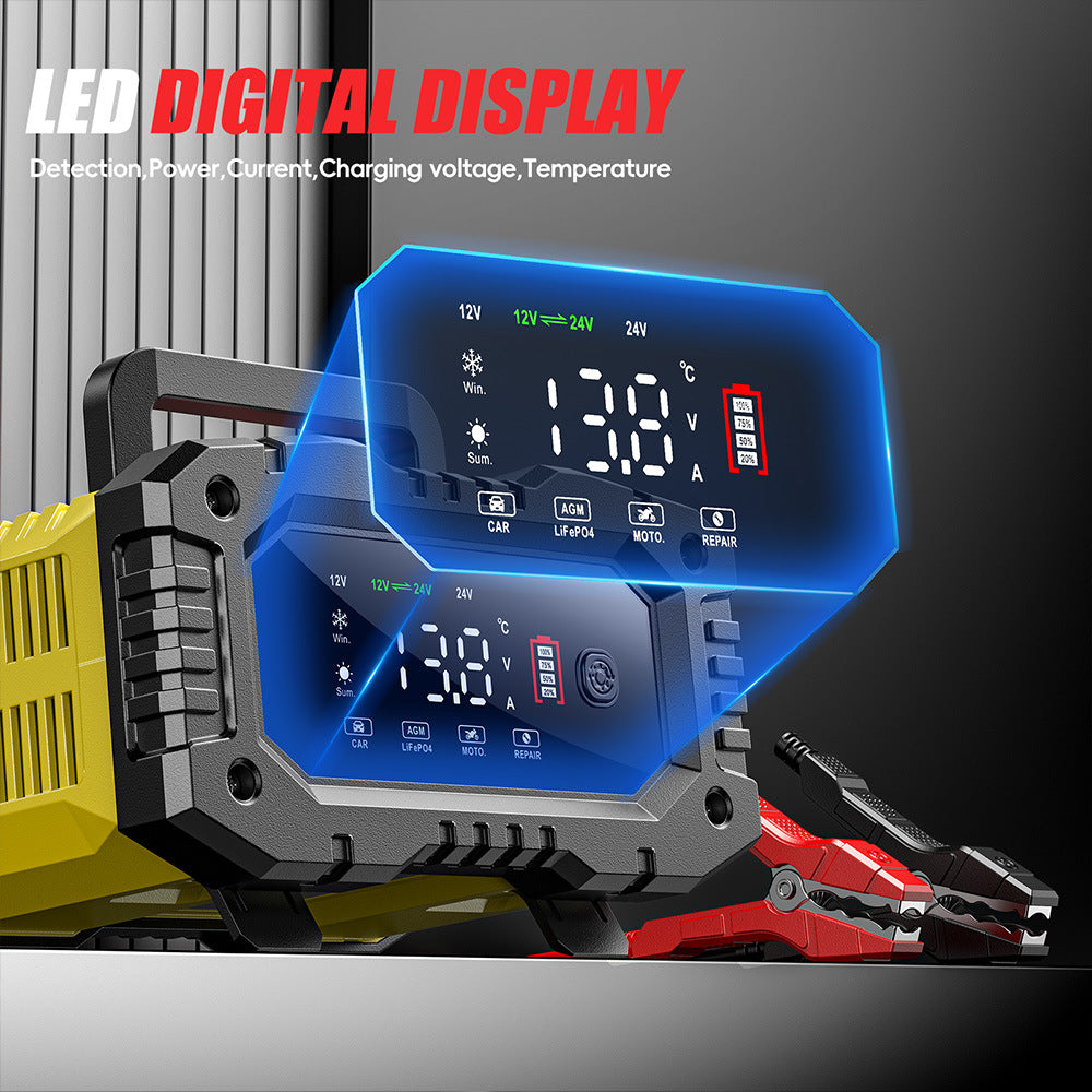 NOEIFEVO 10A Caricabatterie per Auto, Caricabatterie 12V 24V LiFePO4, Caricabatterie, Caricabatterie per veicoli, Caricabatterie intelligente con bilanciamento della temperatura per Auto, Camion, Moto, Tosaerba