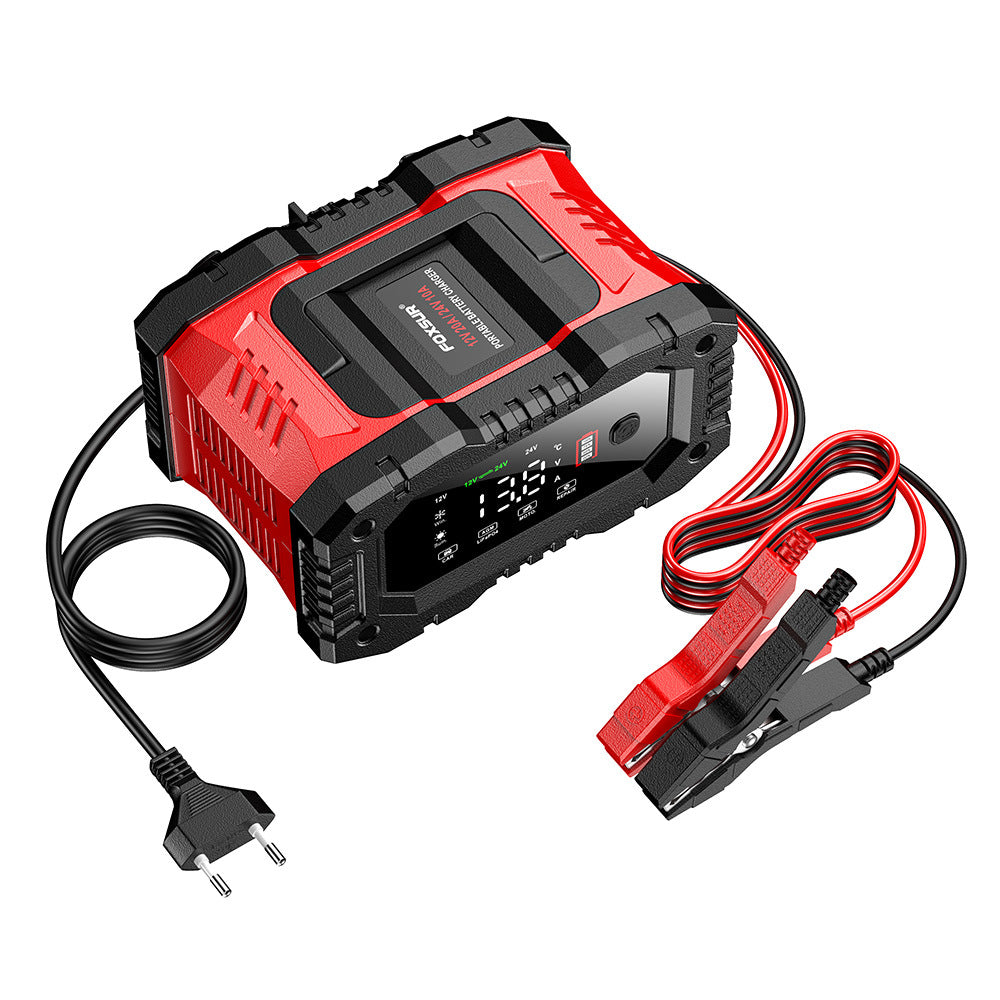 NOEIFEVO 20A Bilbatterilader, 12V 24V Blysyre AGM LiFePO4 Batterilader, KØRETØJSLADER, intelligent batterilader med temperaturkompensation til biler, lastbiler, motorcykler, plæneklippere