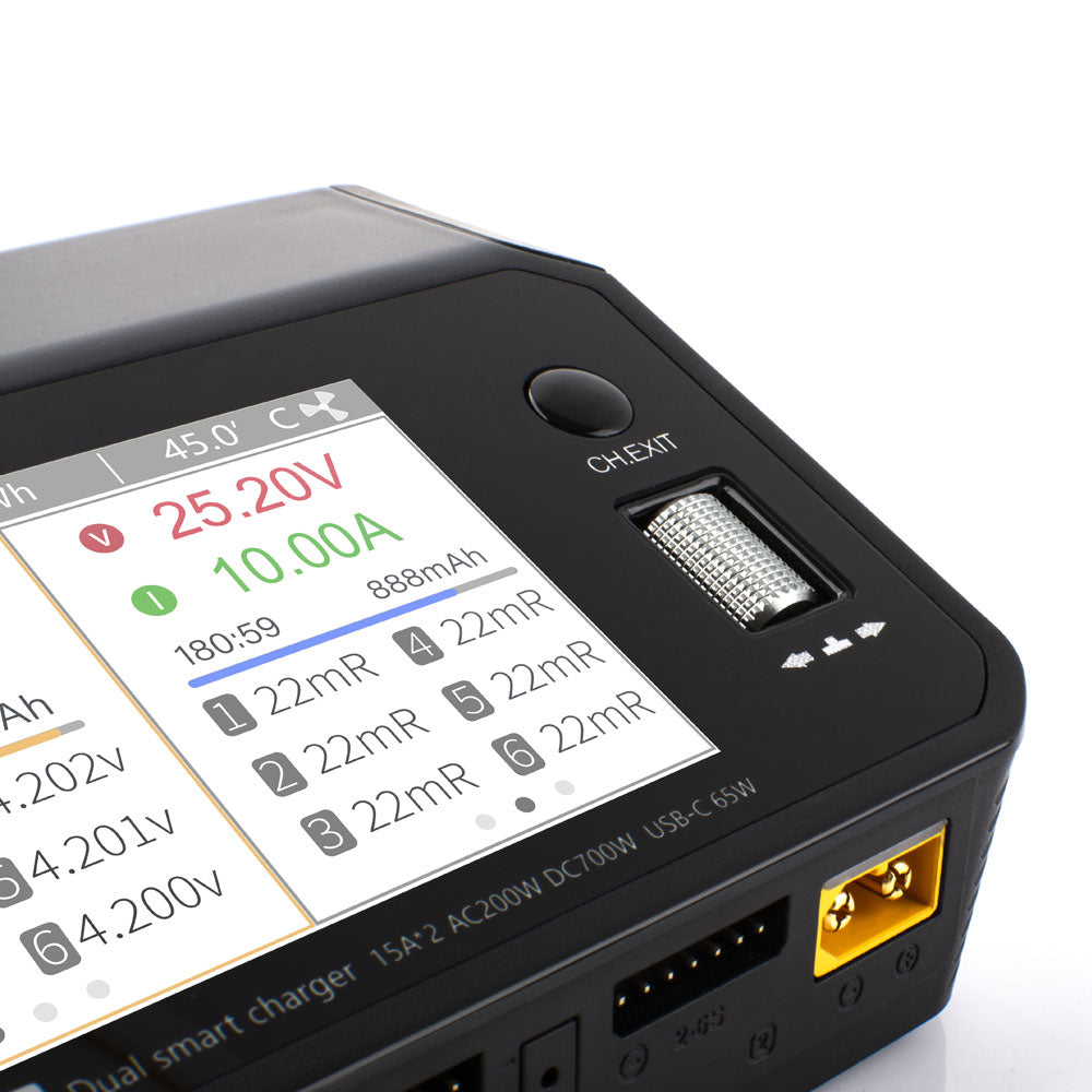 M6DAC Dual-Channel RC Smart Ładowarka i Rozładowarka, AC/DC Ładowarka Balansowa z maks. 15A dla baterii LiPo, LiHV, LiFe, Lion, NiMh, Pb