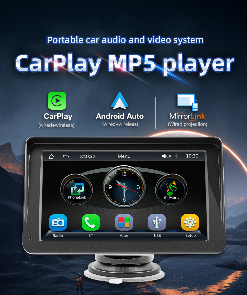 NOEIFEVO B70 7 Inch Draadloos CarPlay, Android Auto en MirrorLink – HD IPS Touchscreen, Bluetooth-Audio, Siri, GPS-Navigatie Auto-Display voor alle voertuigen